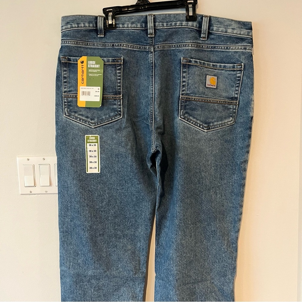 NEW Carhartt Men's Loose Straight Rugged Flex Blue Jeans Pants 38 x 30 Workwear